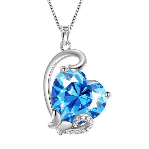 Collana con ciondolo a forma di cuore con pietra portafortuna a farfalla, in argento sterling 925, per donne e ragazze, regalo di compleanno per San Valentino e Natale