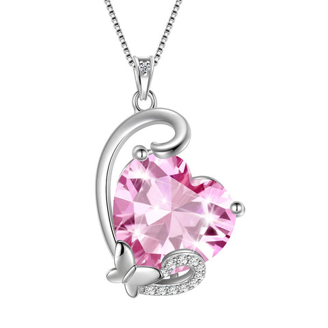 Collana con ciondolo a forma di cuore con pietra portafortuna a farfalla, in argento sterling 925, per donne e ragazze, regalo di compleanno per San Valentino e Natale