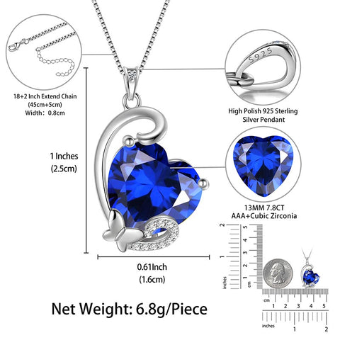 Halskette mit Anhänger und Schmetterlingsherz, Geburtsstein, Schmuck, 925 Sterling Silber, für Damen und Mädchen, Geschenk zum Geburtstag, Valentinstag, Weihnachten