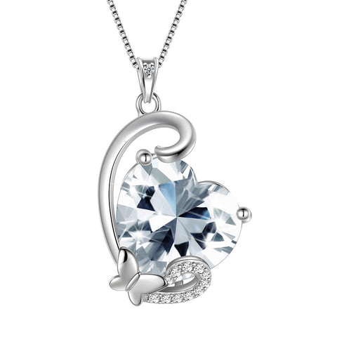 Collana con ciondolo a forma di cuore con pietra portafortuna a farfalla, in argento sterling 925, per donne e ragazze, regalo di compleanno per San Valentino e Natale