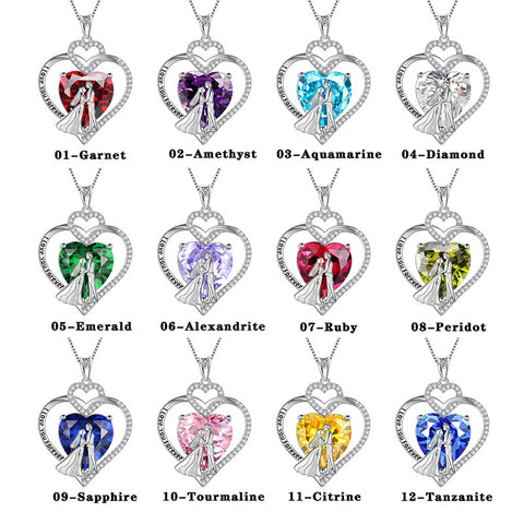 Couple Necklace Heart Birthstone 925 Sterling Silver Pendant Jewelry Girlfriend Wife Women Valentine's Day Gift