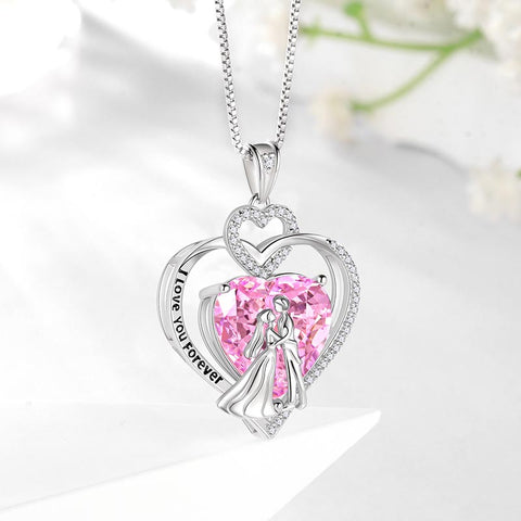 Couple Necklace Heart Birthstone 925 Sterling Silver Pendant Jewelry Girlfriend Wife Women Valentine's Day Gift