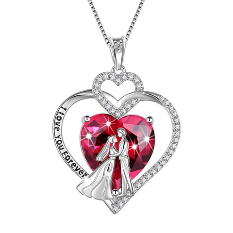 Couple Necklace Heart Birthstone 925 Sterling Silver Pendant Jewelry Girlfriend Wife Women Valentine's Day Gift