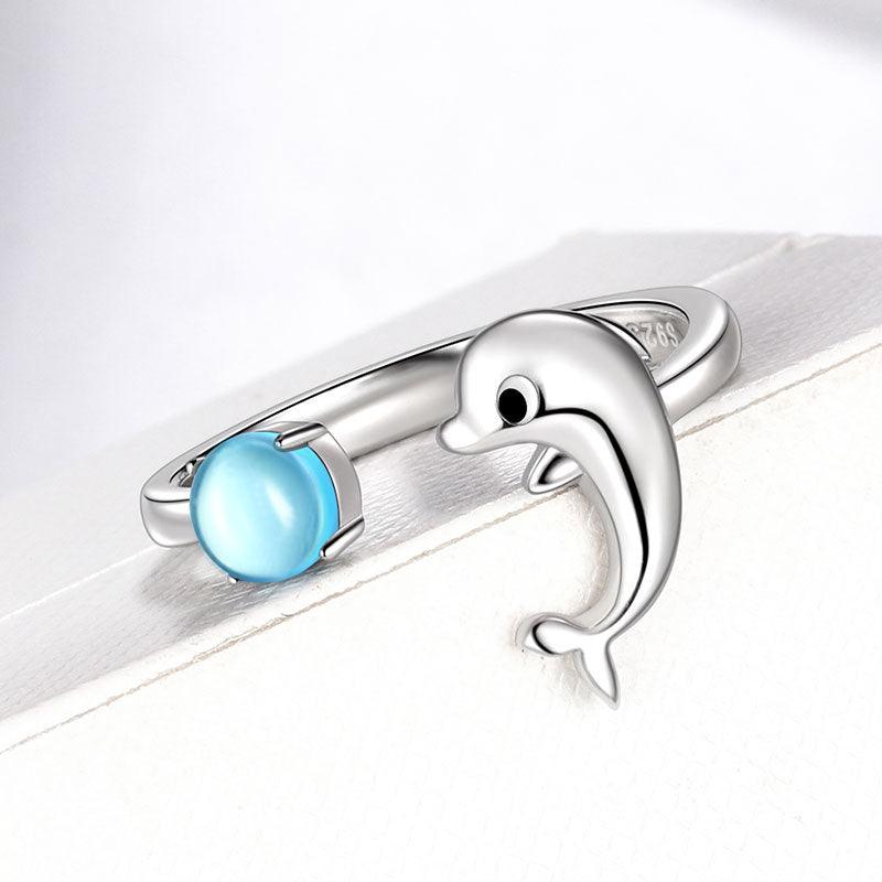 Dolphin Mini Animal Open Ring 925 Sterling Silver - Rings - Aurora Tears