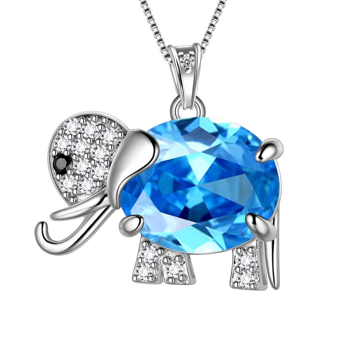 Elephant Necklace Birthstone Pendant Necklace Women Jewelry Gifts 925 Sterling Silver - Aurora Tears