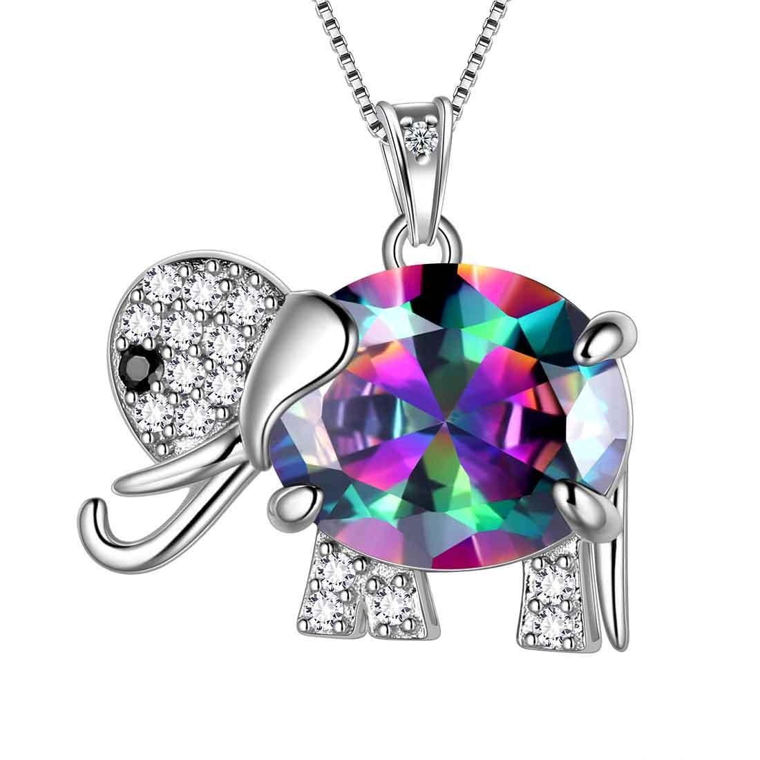 Elephant Necklace Birthstone Pendant Necklace Women Jewelry Gifts 925 Sterling Silver - Aurora Tears