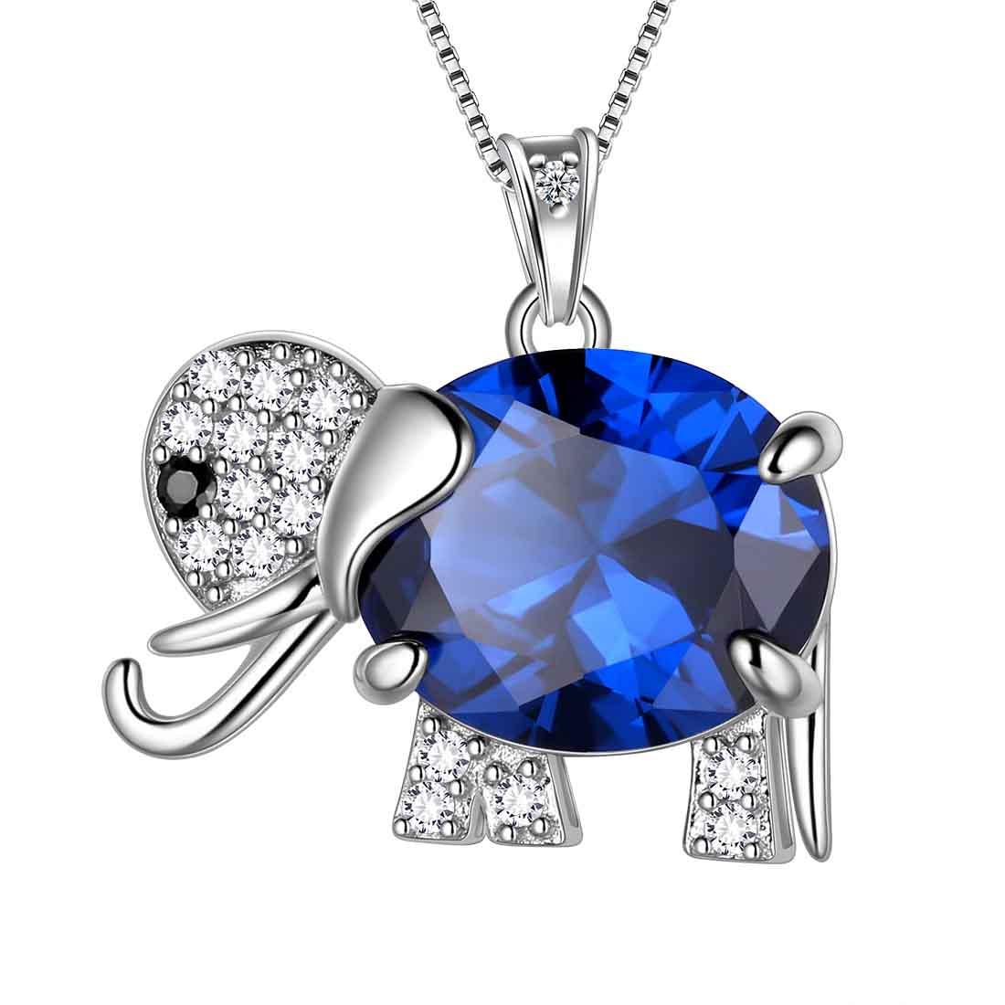 Elephant Necklace Birthstone Pendant Necklace Women Jewelry Gifts 925 Sterling Silver - Aurora Tears