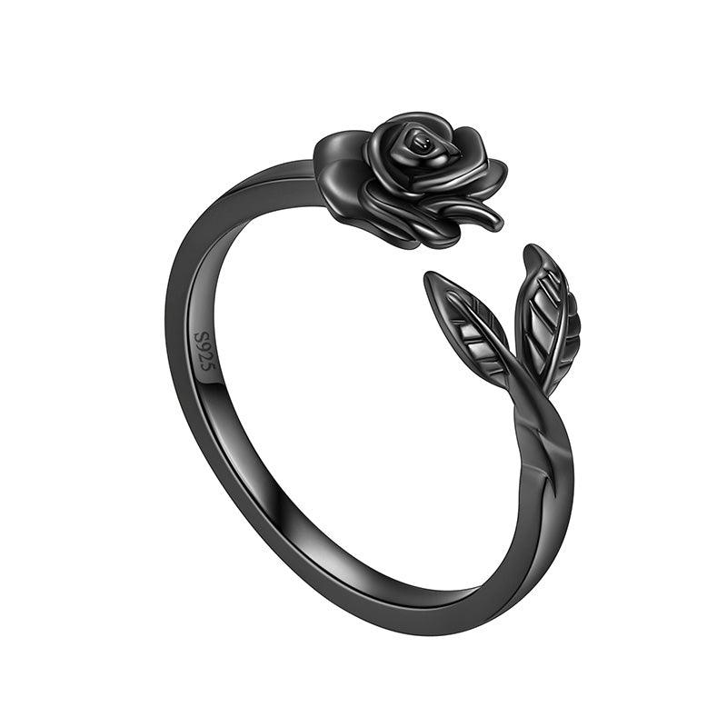 Women Flower Rose Ring Floral Wrap Band Open Ring Jewelry 925 Sterling Silver