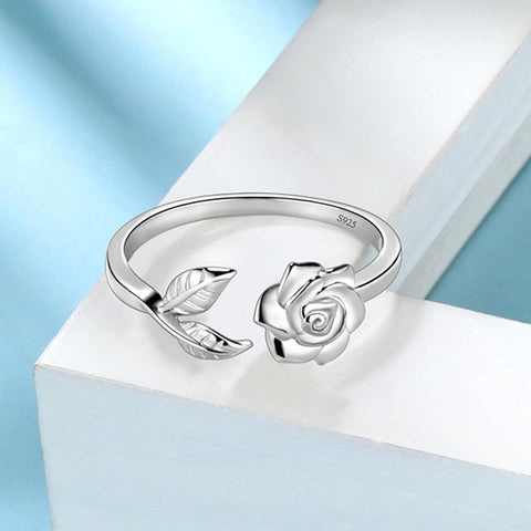 Women Flower Rose Ring Floral Wrap Band Open Ring Jewelry 925 Sterling Silver