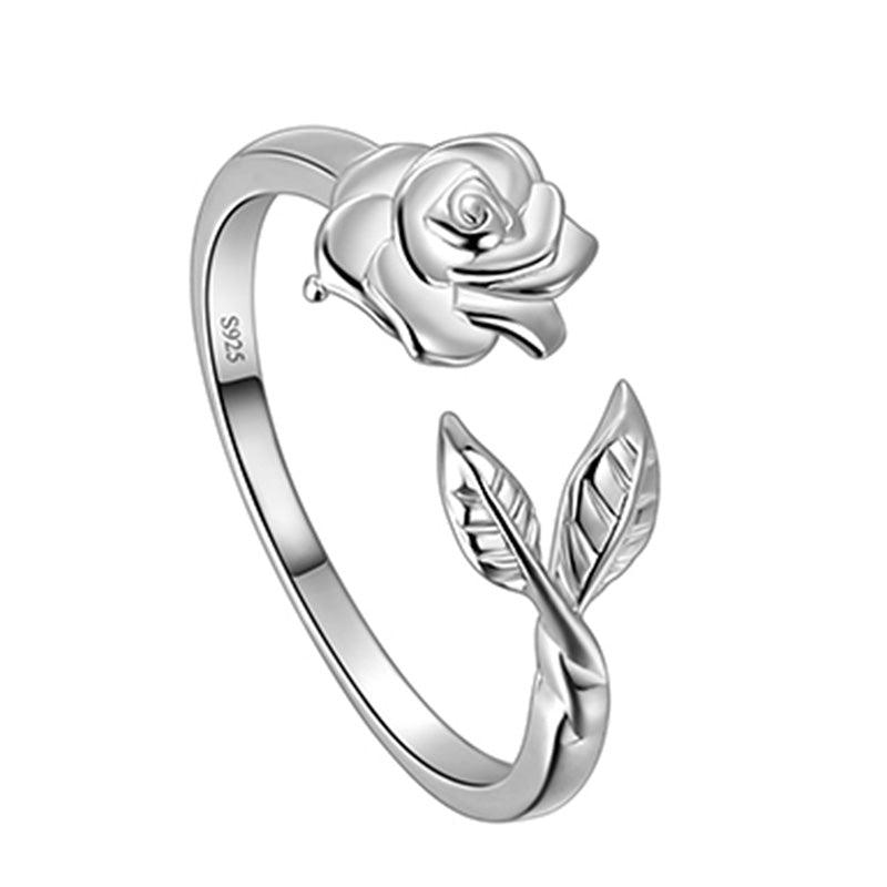 Women Flower Rose Ring Floral Wrap Band Open Ring Jewelry 925 Sterling Silver