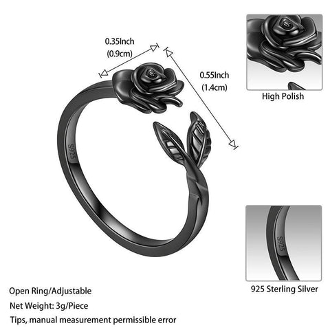 Women Flower Rose Ring Floral Wrap Band Open Ring Jewelry 925 Sterling Silver