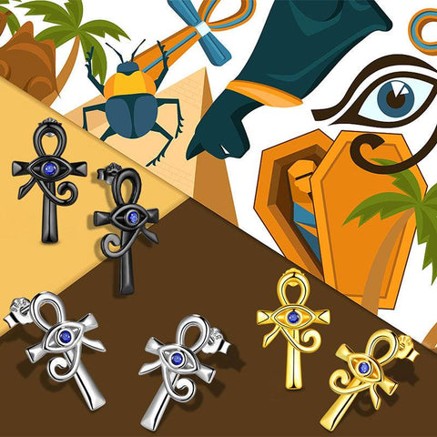 Eye of Horus Ankh Cross Earrings 925 Sterling Silver - Earrings - Aurora Tears