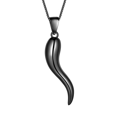 Lucky Italian Horn Necklace Pendant Sterling Silver - Necklaces - Aurora Tears