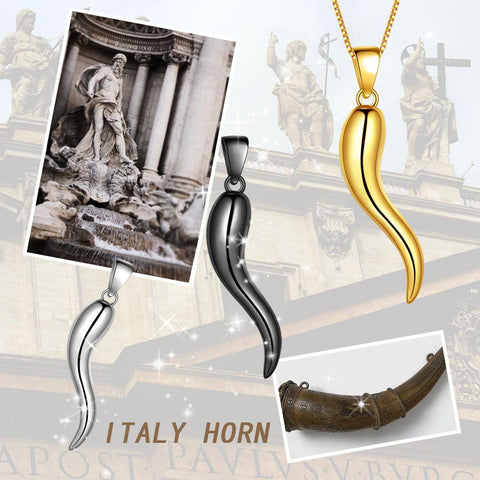 Lucky Italian Horn Necklace Pendant Sterling Silver - Necklaces - Aurora Tears