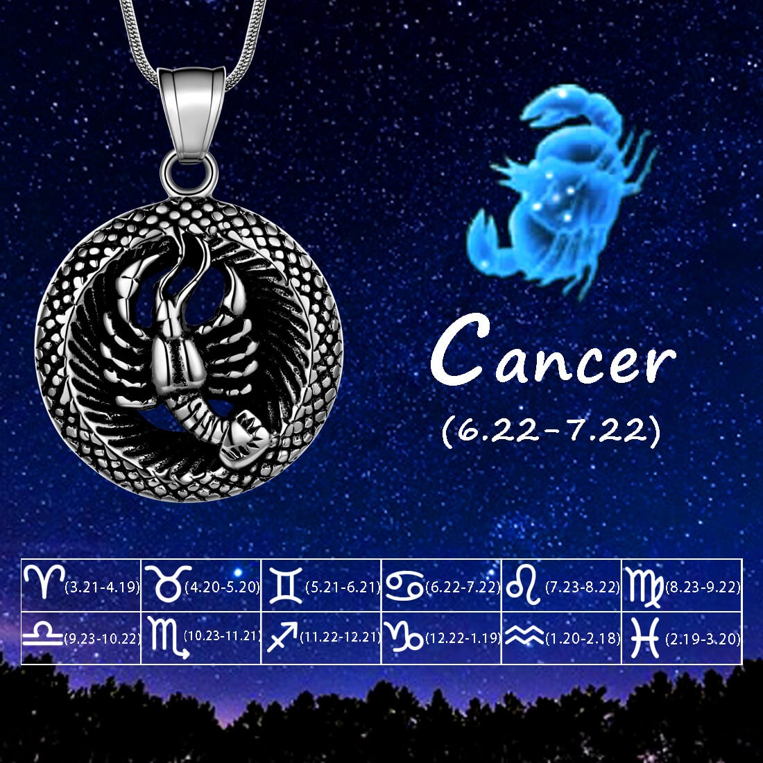 Men Zodiac Cancer Necklace Pendant Star Sign Constellation Jewelry Women Boys Girls Birthday Gift - Aurora Tears Jewelry