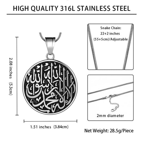 Collier islamique pour hommes, pendentif arabe musulman Allah, bijoux en acier inoxydable 316L