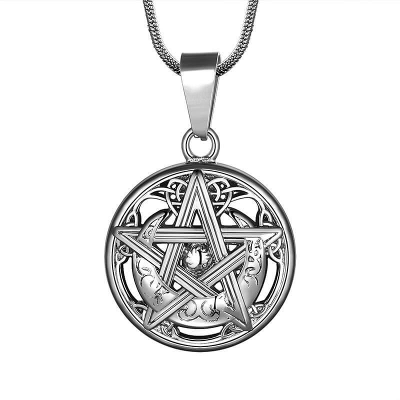 Men Pentagram Necklace Pentacle Wiccan Pagan Crescent Moon Irish Pendant Jewelry - Aurora Tears