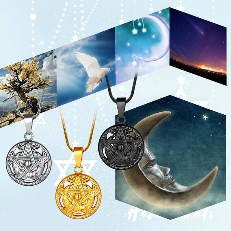 Men Pentagram Necklace Pentacle Wiccan Pagan Crescent Moon Irish Pendant Jewelry - Aurora Tears