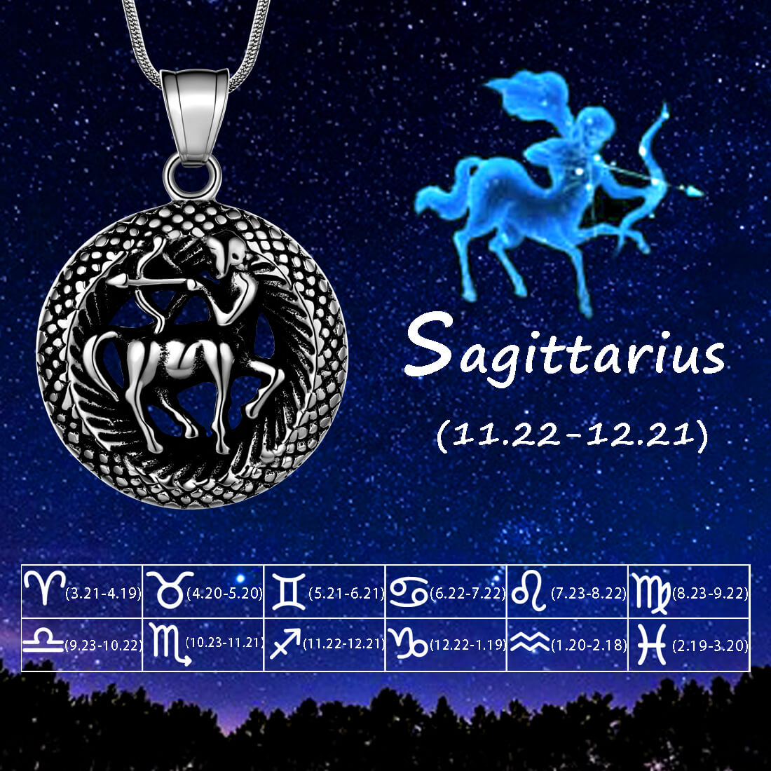 Men Zodiac Sagittarius Necklace Pendant Star Sign Constellation Jewelry Women Boys Girls Birthday Gift - Aurora Tears Jewelry