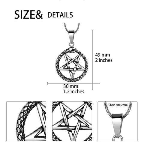 Men Star Pentagram Snake Necklace Ouroboros Pentacle Wicca Pendant Amulet Protection Jewelry Gift