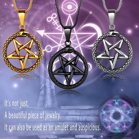 Men Star Pentagram Snake Necklace Ouroboros Pentacle Wicca Pendant Amulet Protection Jewelry Gift