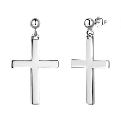 Orecchini croce da uomo Orecchini pendenti in argento sterling 925 Orecchini pendenti da donna Ragazzo Hip Hop Gioielli religiosi cristiani Regali di Pasqua