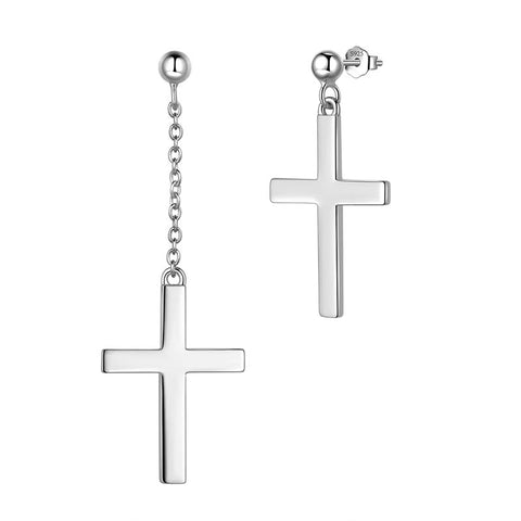 Orecchini croce da uomo Orecchini pendenti in argento sterling 925 Orecchini pendenti da donna Ragazzo Hip Hop Gioielli religiosi cristiani Regali di Pasqua