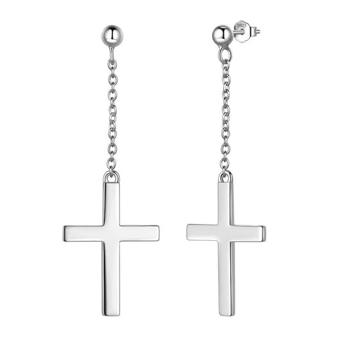 Orecchini croce da uomo Orecchini pendenti in argento sterling 925 Orecchini pendenti da donna Ragazzo Hip Hop Gioielli religiosi cristiani Regali di Pasqua