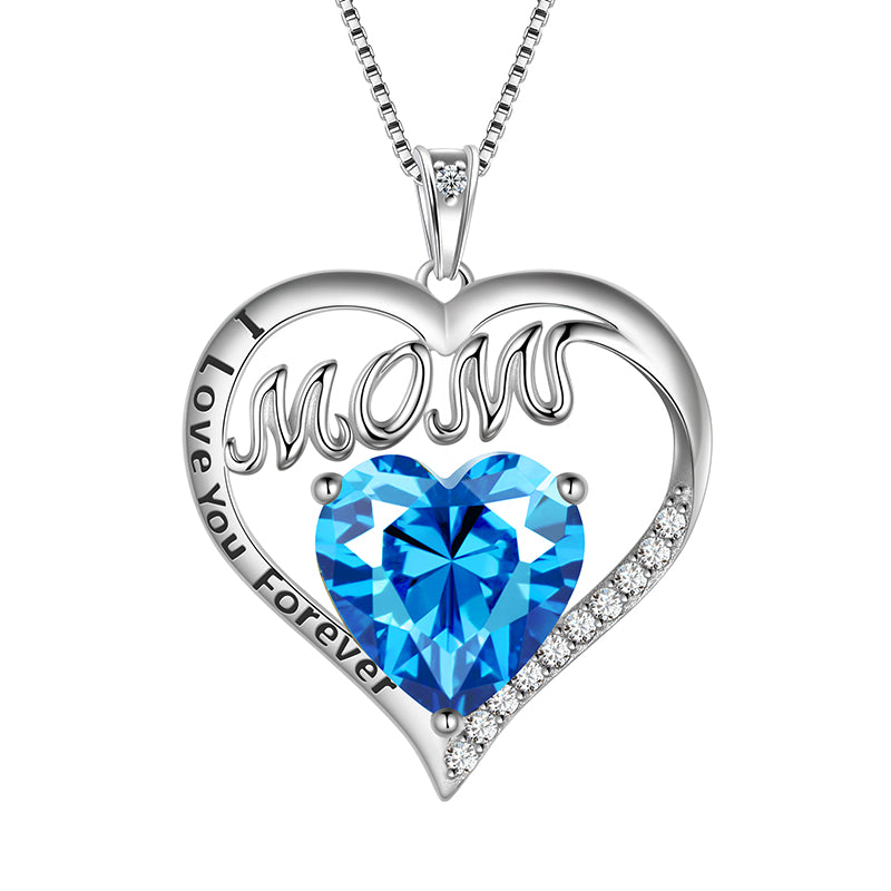 Mom Necklace Heart Birthstone Pendant Women Mother's Day Gifts Birthday Jewelry - Aurora Tears Jewelry