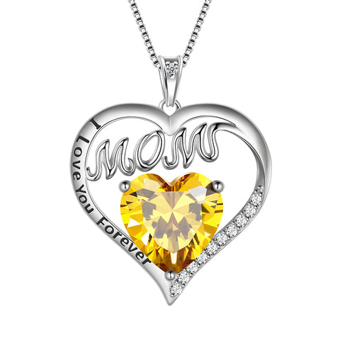 Mom Necklace Heart Birthstone Pendant Women Mother's Day Gifts Birthday Jewelry - Aurora Tears Jewelry