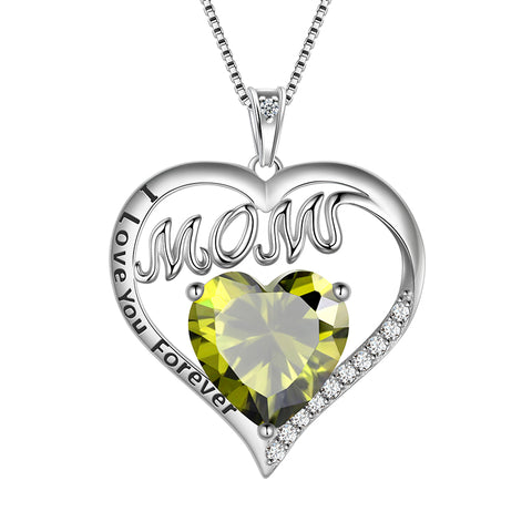 Mom Necklace Heart Birthstone Pendant Women Mother's Day Gifts Birthday Jewelry - Aurora Tears Jewelry