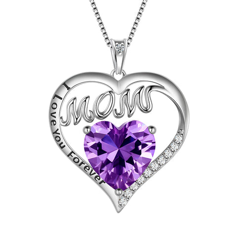 Mom Necklace Heart Birthstone Pendant Jewelry Women Mother's Day Gifts - Aurora Tears Jewelry