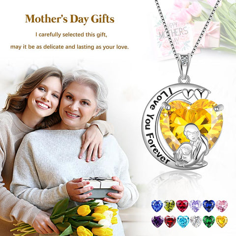 Moon Heart Mother Daughter Necklace 925 Sterling Silver Birthstone Women Jewelry Gifts