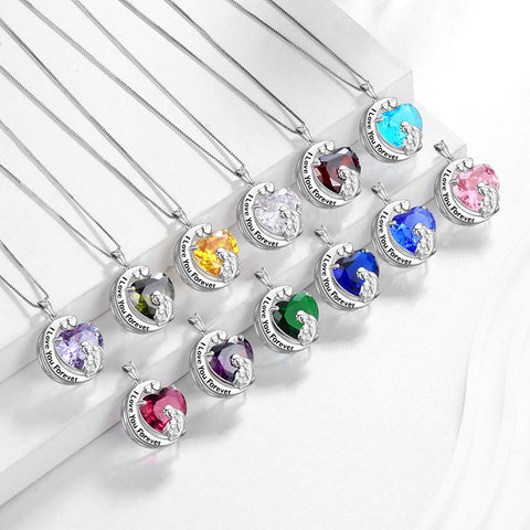 Moon Heart Mother Daughter Necklace 925 Sterling Silver Birthstone Women Jewelry Gifts