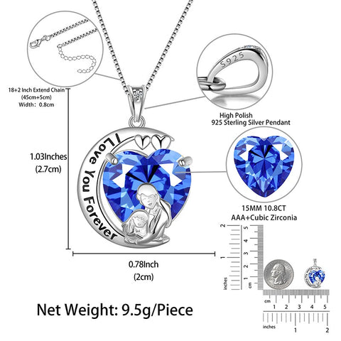 Moon Heart Mother Daughter Necklace 925 Sterling Silver Birthstone Women Jewelry Gifts