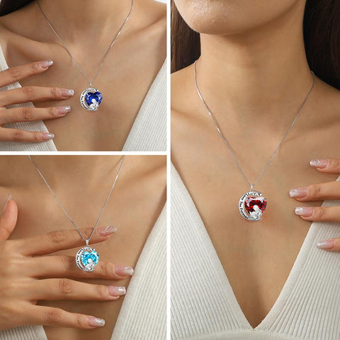 Moon Heart Mother Daughter Necklace 925 Sterling Silver Birthstone Women Jewelry Gifts