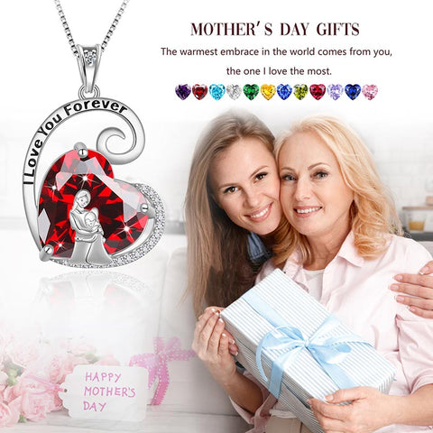 Mother Daughter Necklace 925 Sterling Silver Heart Birthstone Jewelry Women Mother's Day Gift