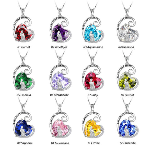 Mother Daughter Necklace 925 Sterling Silver Heart Birthstone Jewelry Women Mother's Day Gift