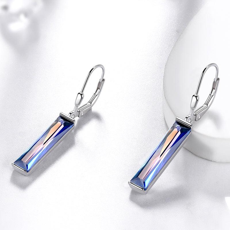 Mystic Rainbow Topaz Bar Dangle Earrings 925 Sterling Silver Leverback - Earrings - Aurora Tears