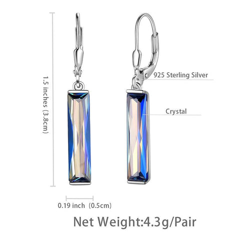 Mystic Rainbow Topaz Bar Dangle Earrings 925 Sterling Silver Leverback - Earrings - Aurora Tears