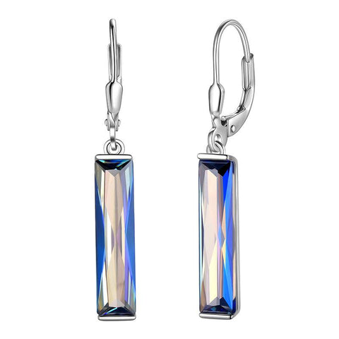 Mystic Rainbow Topaz Bar Dangle Earrings 925 Sterling Silver Leverback - Earrings - Aurora Tears