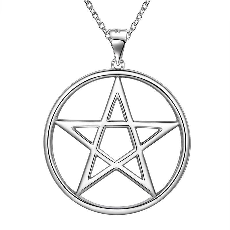 Pentagram Star Pendant Necklace Charm 925 Sterling Silver - Necklaces - Aurora Tears