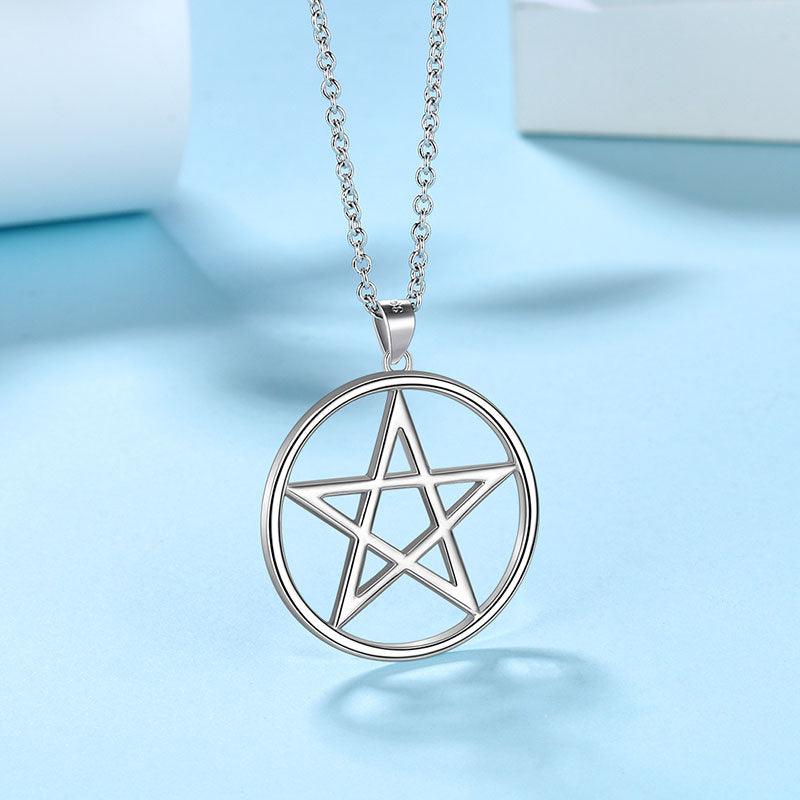 Pentagram Star Pendant Necklace Charm 925 Sterling Silver - Necklaces - Aurora Tears