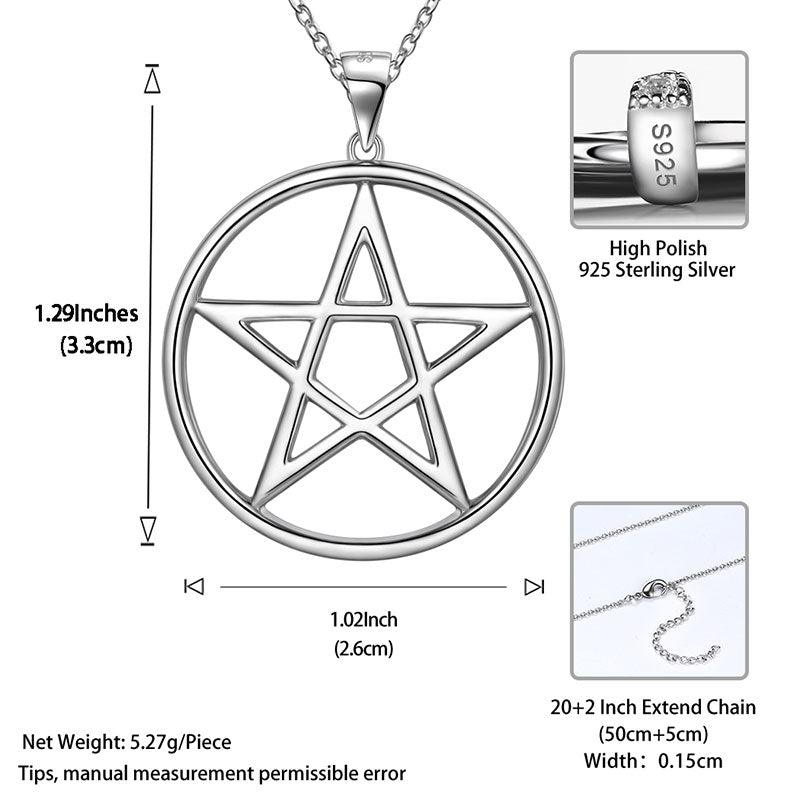 Pentagram Star Pendant Necklace Charm 925 Sterling Silver - Necklaces - Aurora Tears