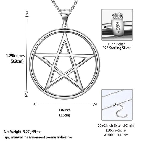 Pentagram Star Pendant Necklace Charm 925 Sterling Silver - Necklaces - Aurora Tears