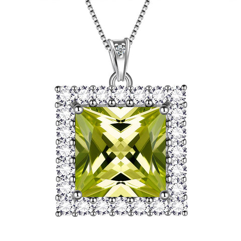 Square Birthstone Necklace Pendant Women Jewelry Birthday Gift 925 Sterling Silver - Aurora Tears