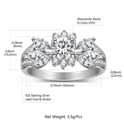 Vintage Moissanite Engagement Rings Women Wedding Jewelry Classic Promise Ring 1.2CT 925 Sterling Silver