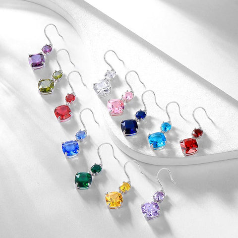 Women Dangle Birthstone Earrings Fish Hook Long Drop Earrings Jewelry Birthday Christmas Gifts for Girls - Aurora Tears