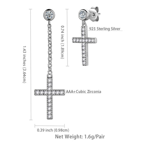 Damen-Ohrringe mit Kreuz, 925er Sterlingsilber, baumelnde Ohrstecker, christlicher religiöser Schmuck, Ostergeschenke für Herren