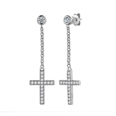 Women Cross Earrings 925 Sterling Silver Stud Dangle Earrings Christian Religious Jewelry Mens Easter Gifts